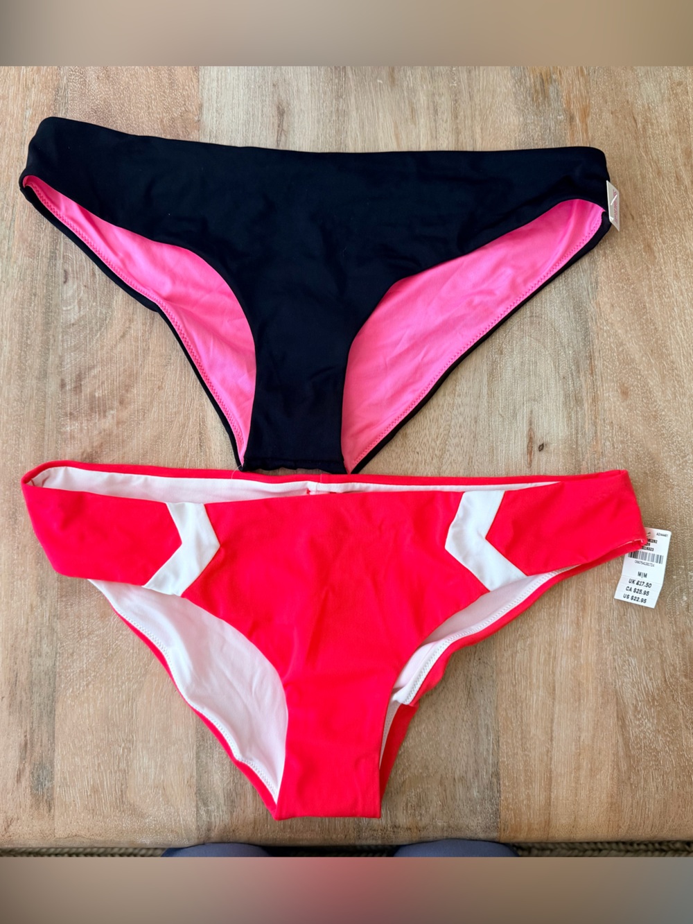 PINK Victoria's Secret Bikini Bottoms in Hot Pink & Black Set size Medium NWT